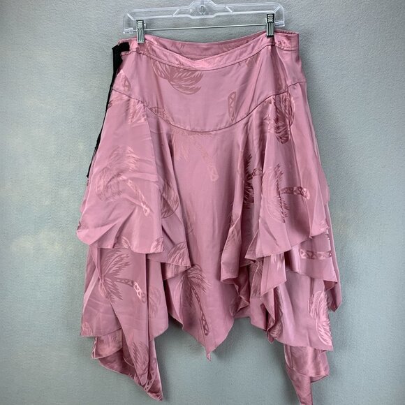 Coach Skirt Womens 10 Pink Silk Palm Tree Print Jacquard Tiered Handkerchief Hem - Picture 8 of 16